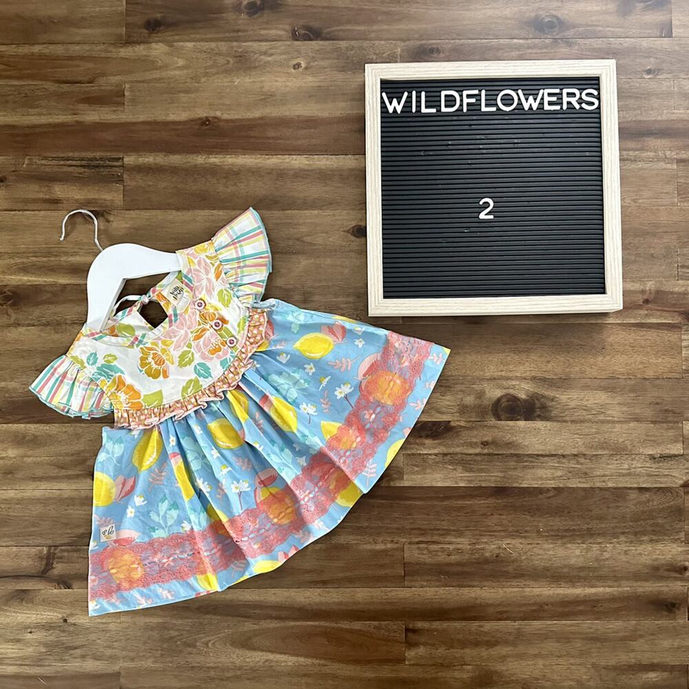 Wildflowers Best Day Ever Picnic Floral Lemons Sleeveless Top Cream Pink Blue 2